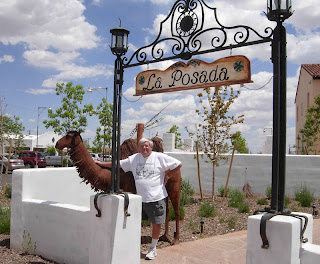 Click for Larger Image of La Posada Entrance, the Camel, and my friend John