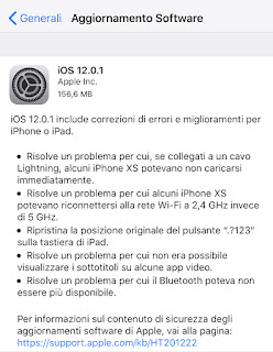  Apple rilascia iOS 12.0.1