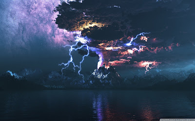lightning through volcano eruption