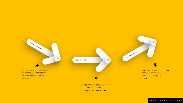 3 Step Clean Arrow Infographics for PowerPoint Templates in Yellow Background