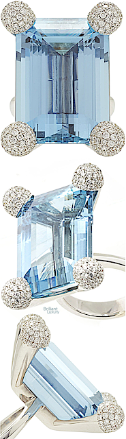 ♦Sidney Garber aquamarine diamond ring #jewelry #blue #brilliantluxury