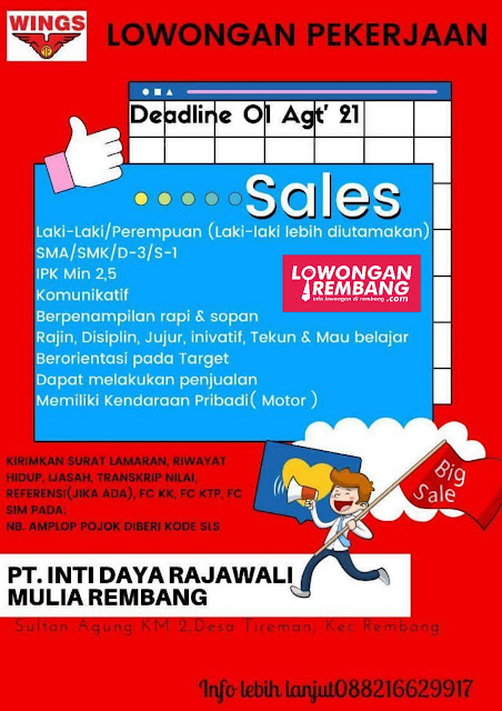 Lowongan Kerja Sales PT Inti Daya Rajawali Mulia Rembang