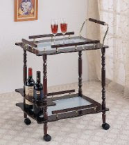 Traditional Style Serving Cart with Frosted Glass Top