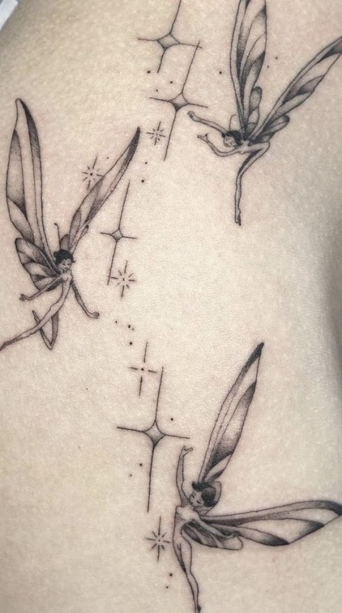 Three-Tiny-Fairies-Black-Ink-Tattoo