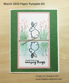 Vertical reflection card made with the rabbit bunny from the March 2020 Paper Pumpkin Kit: No Matter the Weather