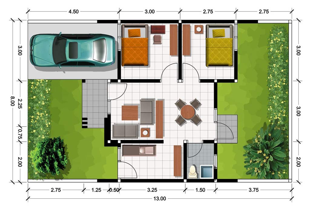 Menakjubkan Denah Rumah Minimalis Modern 1 Lantai Type 36