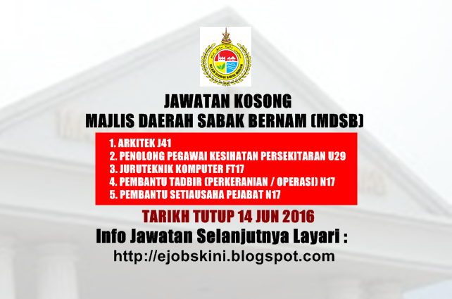 Jawatan Kosong Majlis Daerah Sabak Bernam (MDSB) 