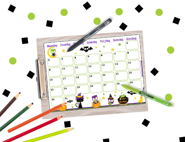 oktober kalender, kalender gratis printen, oktober 2017, kalender in halloween thema, halloween aftelkalender, aftelkalender halloween, kalender voor school, kalender voor kinderen, grappige kalender, kalender om te printen