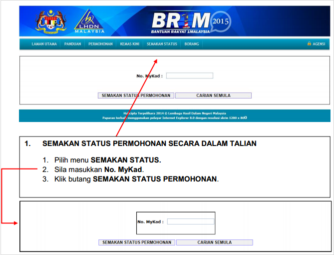 CARA MEMBUAT SEMAKAN STATUS PERMOHONAN BR1M ONLINE 