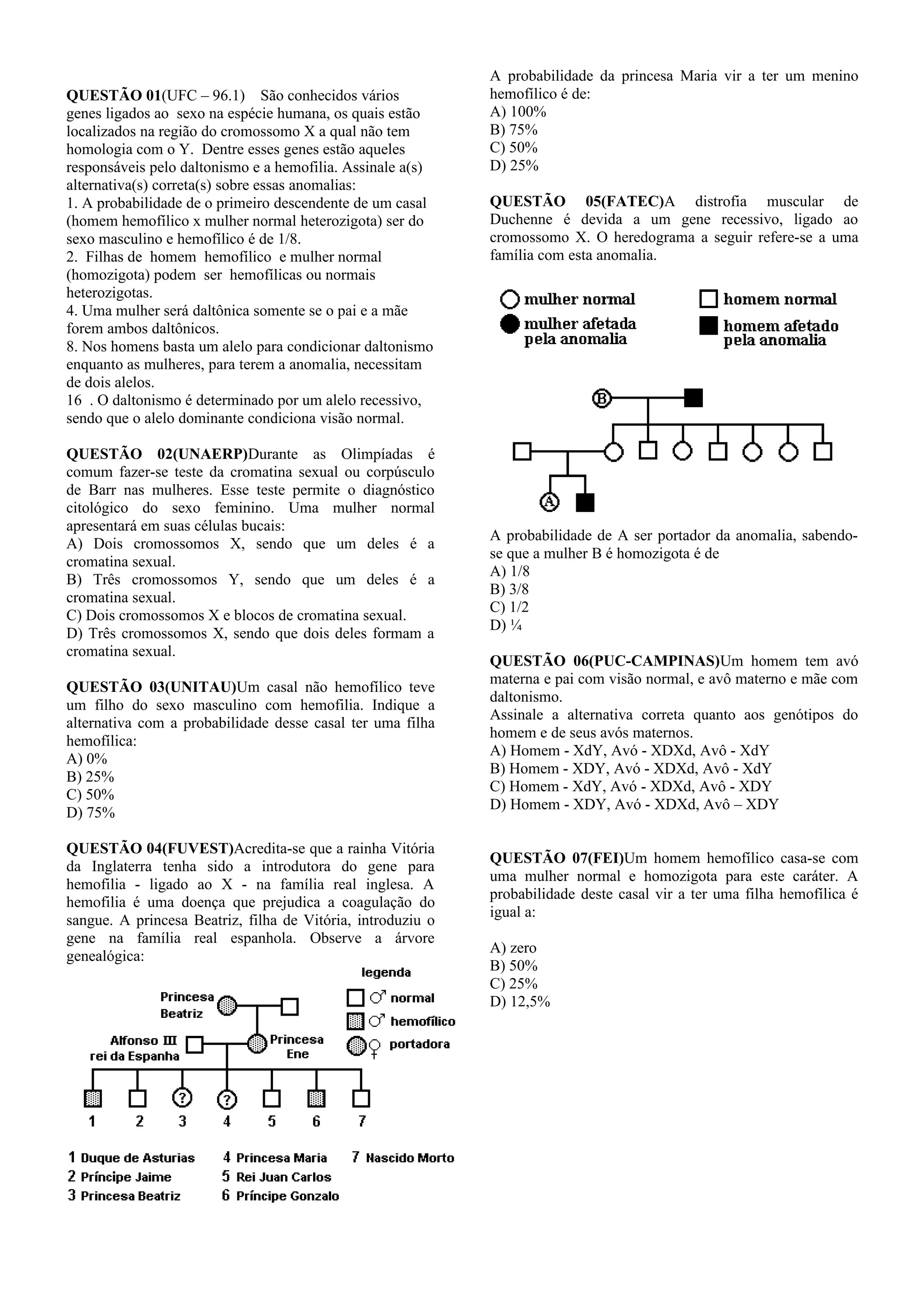 Exercícios sobre herança genética