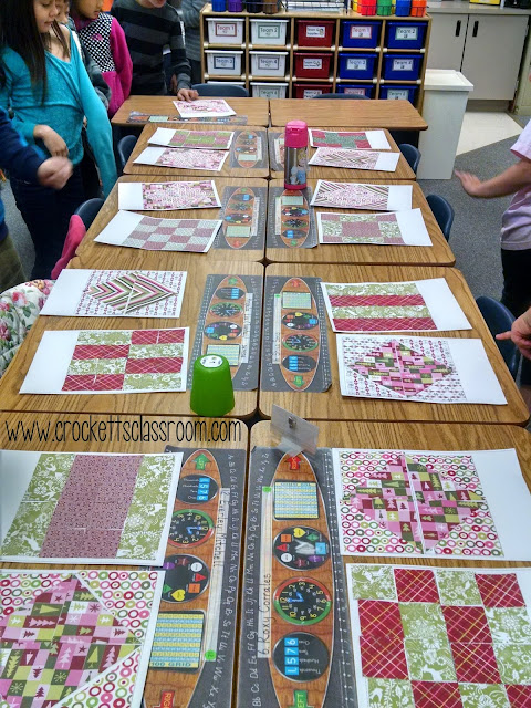 The kids had so much fun making these paper quilts.It was also a great way to review geometry.