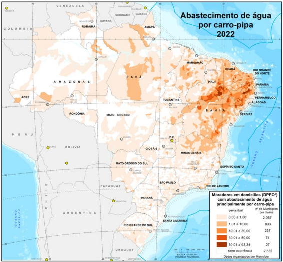 Cartograma do abastecimento por carro-pipa em 2022 - Censo 2022 - IBGE