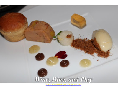 Foie Gras dish on the tasting menu at the At.Mosphere Restaurant in Dubai, UAE. No fear of using duck liver here.