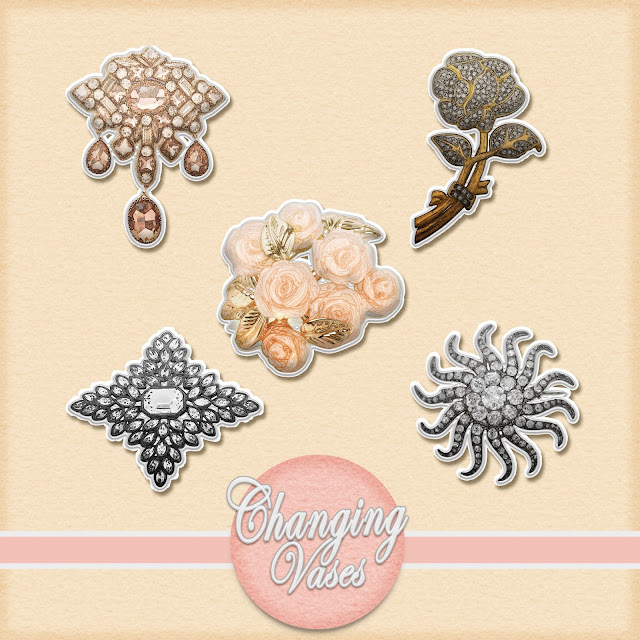 Free Digital Scrapbook Brooch Sticker Set