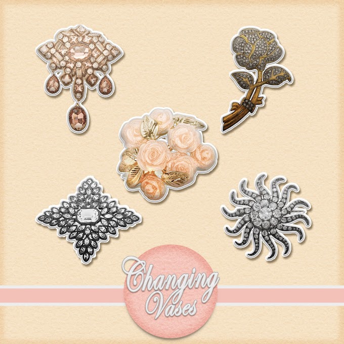 Free Digital Scrapbook Brooch Sticker Set 