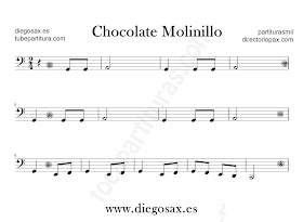 Chocolate Molinillo partitura para Trombón, Tuba, Violonchelo, Fagot, Bombardino..en Clave de Fa