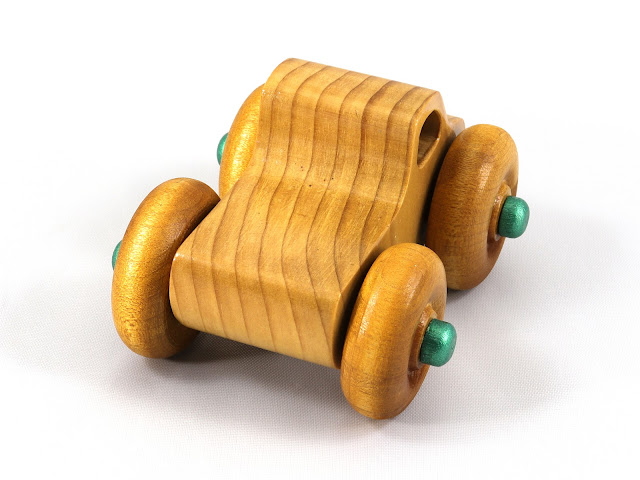 Wood Toy Monster Truck based on the Pickup in the Play Pal Series, Handmade & Finished with Amber Shellac & Metallic Green Acrylic Paint