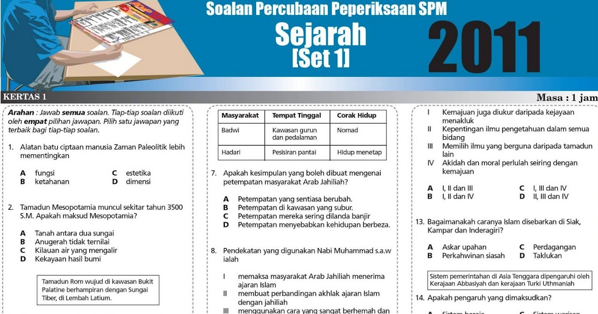 Koleksi soalan: Sejarah Kertas 1 SPM Utusan set 1