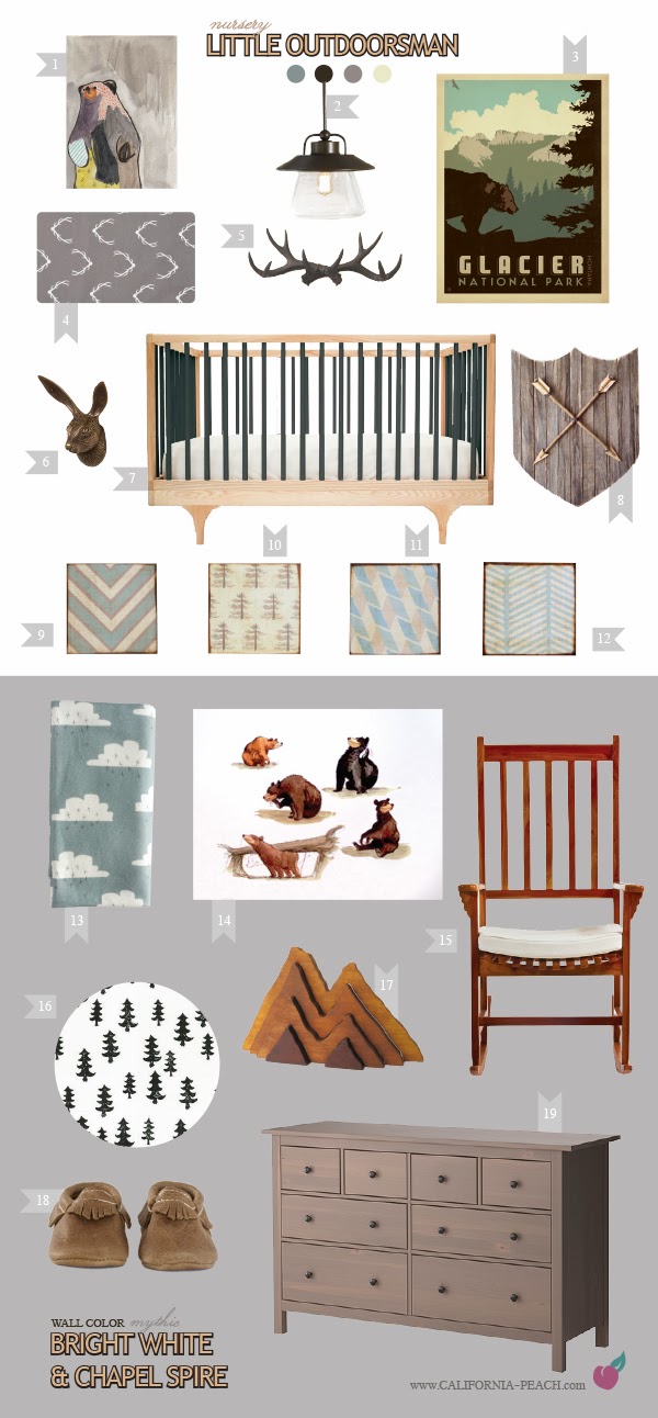 Little Outdoorsman || on California Peach || Nursery Baby Room Interior Design Style Board