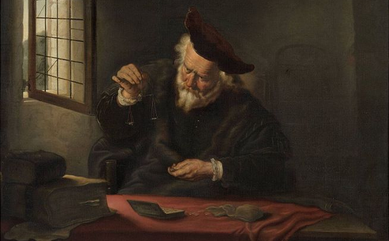 “The Gold-weigher” by Salomon Koninck (1654)