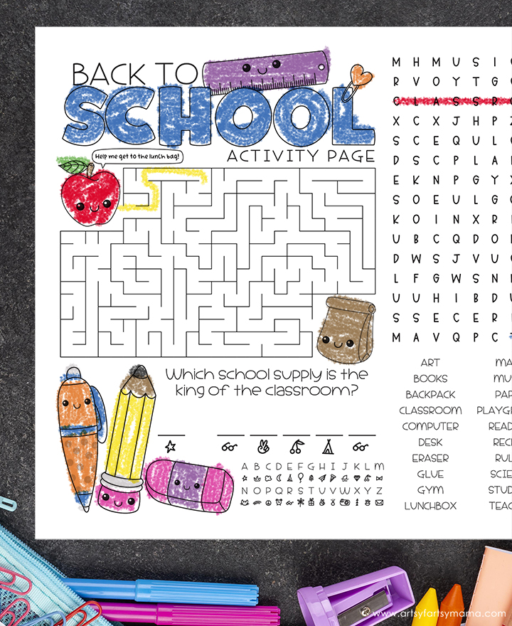 Free Printable Back to School Activity Page