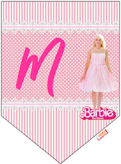 Barbie la Película: Banderines Rosa con Lunares Blancos para Descargar Gratis. Con Números. Barbie the Movie: Pink with Polka Dots Bunting for Free Download. With Numbers.