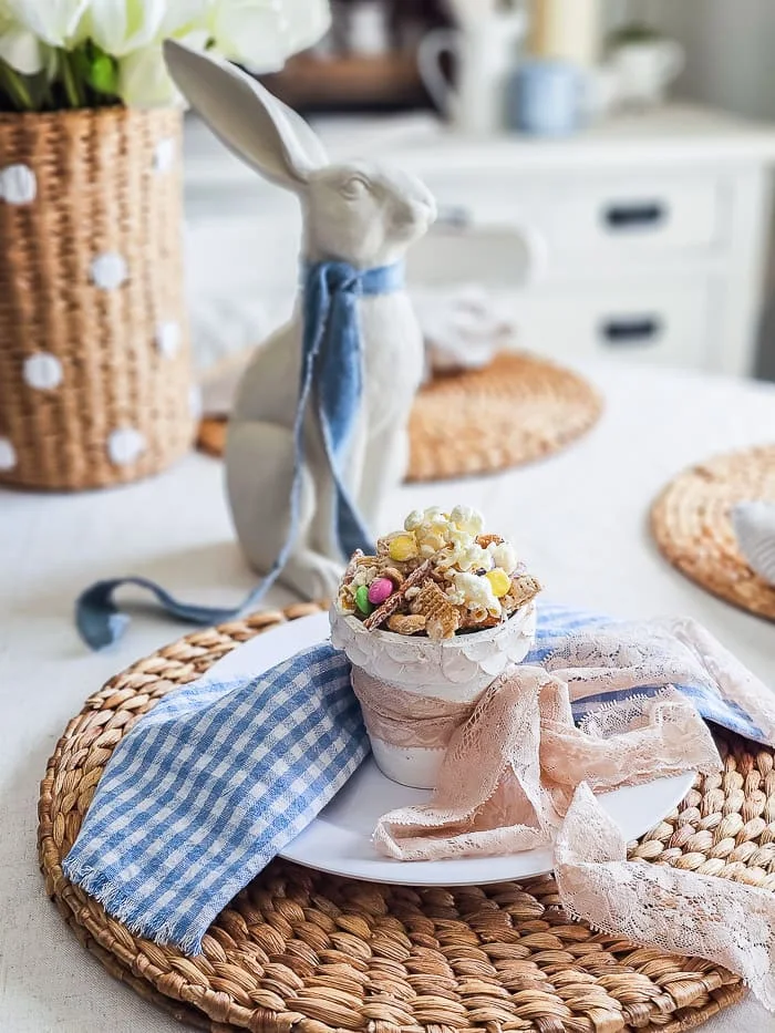 terracotta pot, bunny munch snack mix, bunny