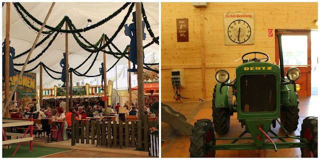 Bierganten y un tractor dentro del museo de la Oide Wiesn