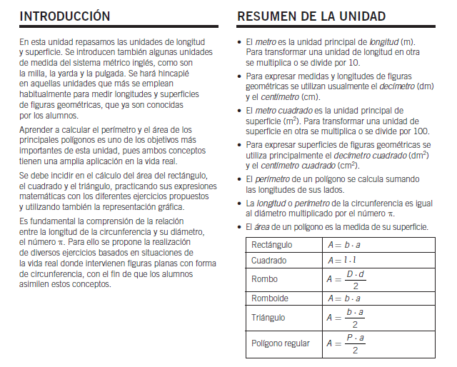 Teoría de Unidades de Superficie. Perímetros y Áreas.