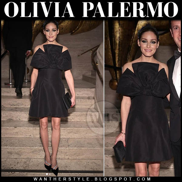 Olivia Palermo in black bow embellished mini dress at Fall Gala