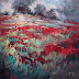 Contemporary Poppy Field Painting by Palette Knife Artist Niki Gulley