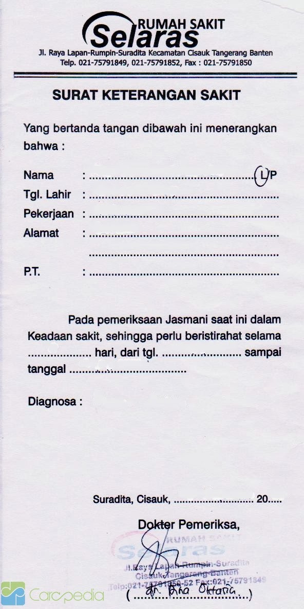 Contoh Surat Dokter Puskesmas/Klinik Kosong