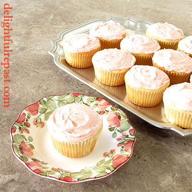 Velvety Vanilla Cupcakes - with Strawberry Buttercream Frosting / www.delightfulrepast.com