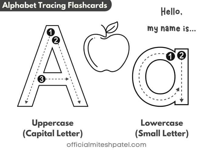 Free Printable Letter A Alphabet Tracing Flash Cards PDF download