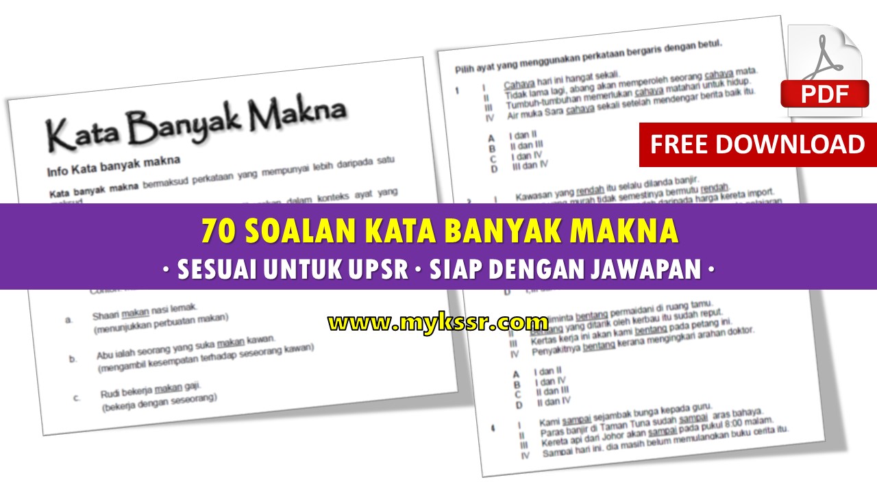 70 Soalan Kata Banyak Makna - Sesuai Untuk UPSR & Siap 