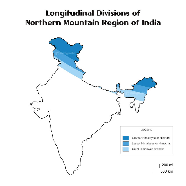 Longitudinal Divisions of Northern Mountains of India