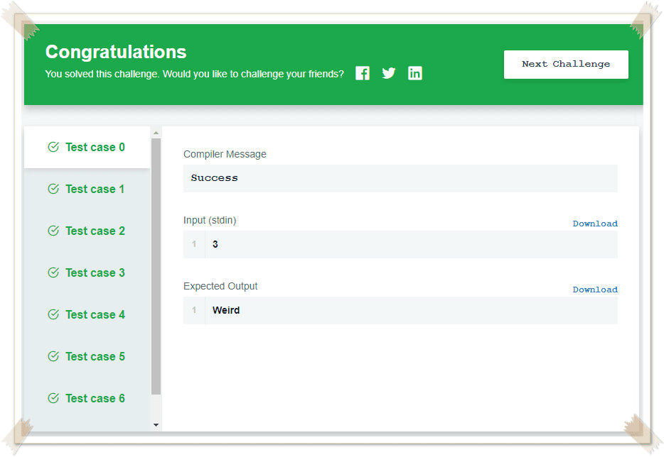 conditional statements in c hackerrank solution Output