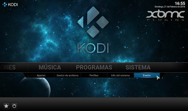 KODI 16 JARVIS Events