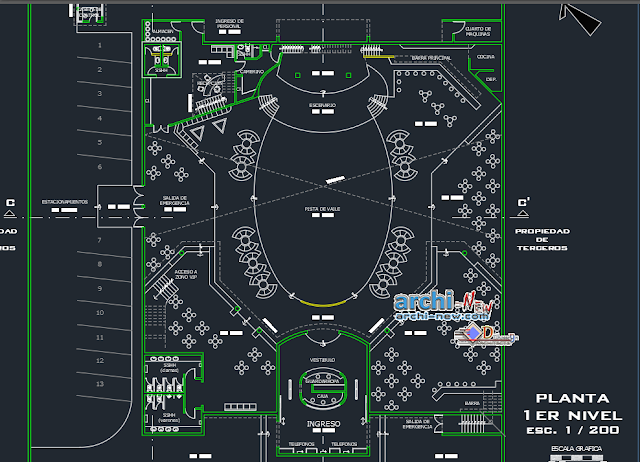 Wedding hall in barranca two front the sea in AutoCAD