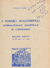 Detalle de la portada del libro-folleto del I Torneo Scacchistico de Regio Emilia