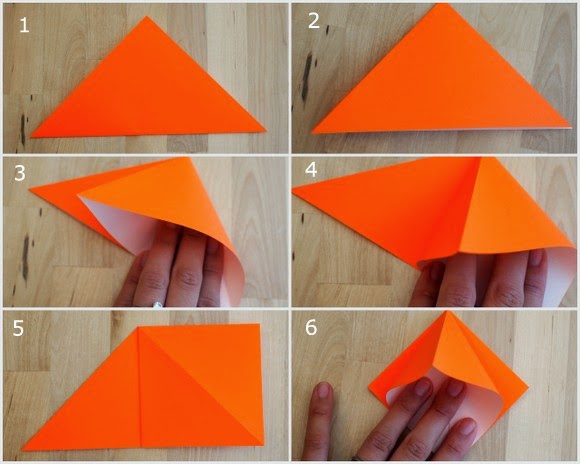 First 6 steps showing how to fold an origami pumpkin for Halloween
