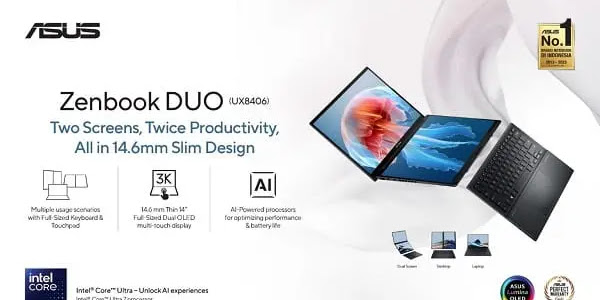 ASUS Zenbook DUO, Laptop Dual-Screen OLED Terbaik di Dunia