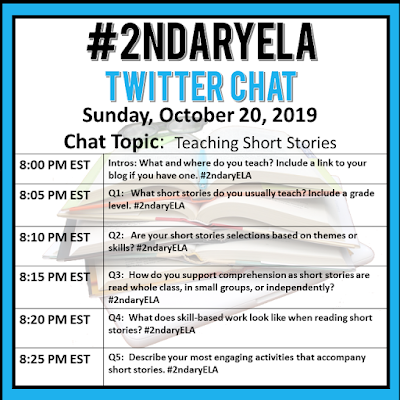 Join secondary English Language Arts teachers Sunday evenings at 8 pm EST on Twitter. This week's chat will be about teaching short stories.