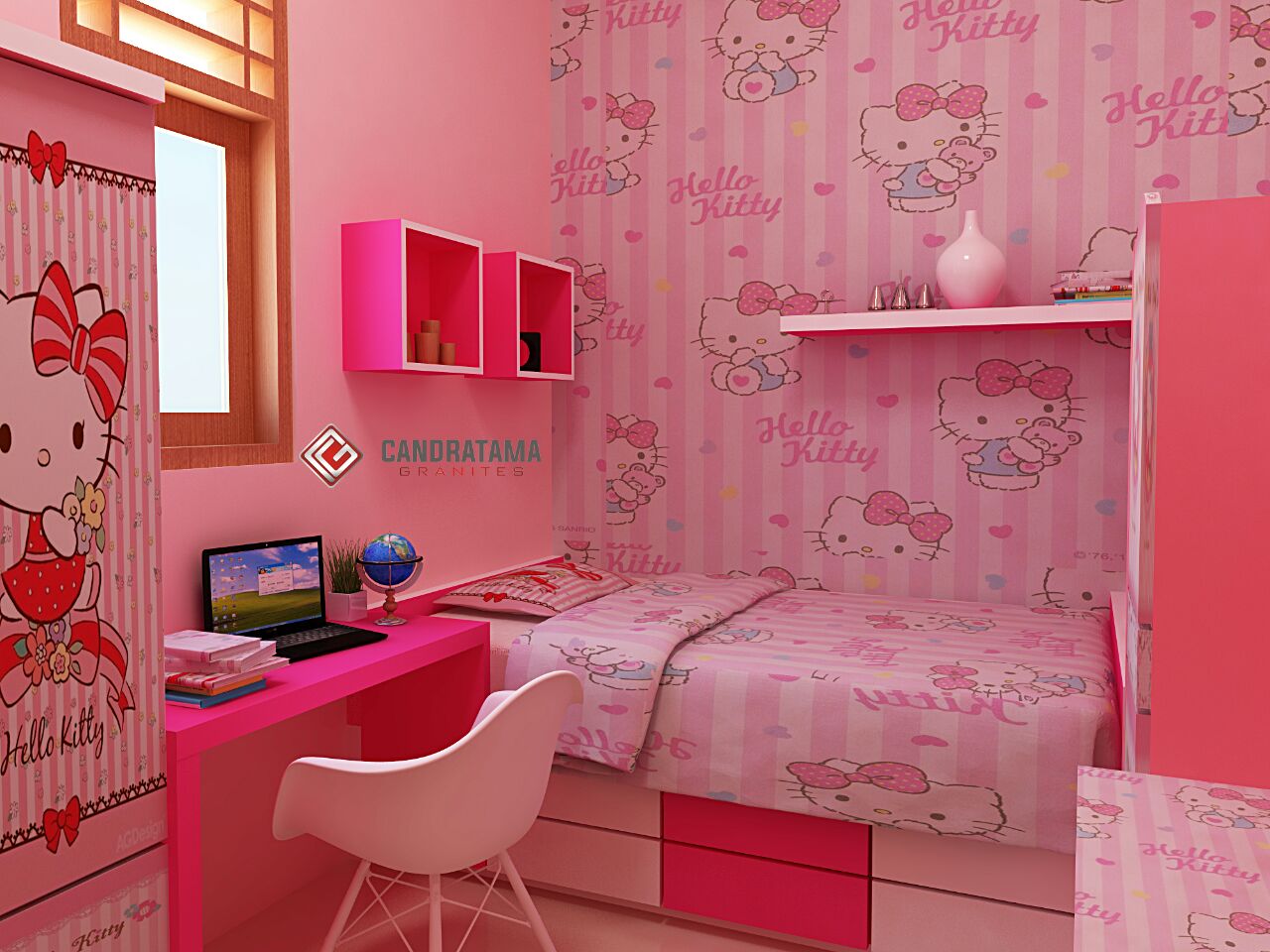 35 Desain Kamar Tidur Hello  Kitty  untuk Anak Perempuan 