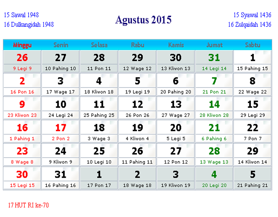 Kalender 2015 12Bulan + Hari Libur Nasional + Cuti Bersama 