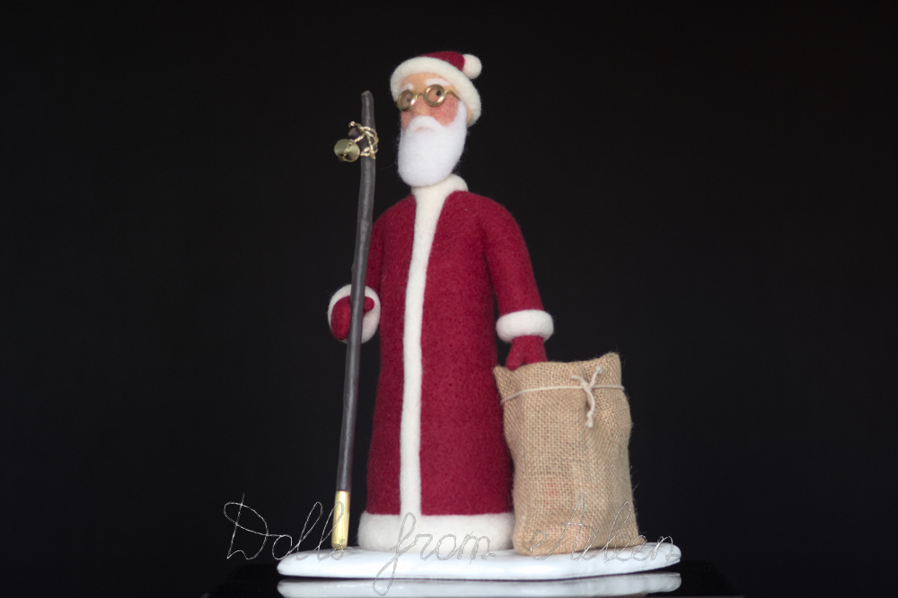 OOAK needle felted Santa Claus doll, angle view