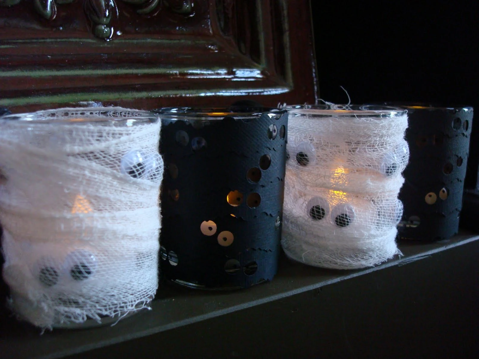 black and white eyeball votives for Halloween