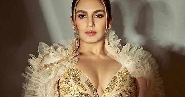 Huma Qureshi cleavage curvy golden dress