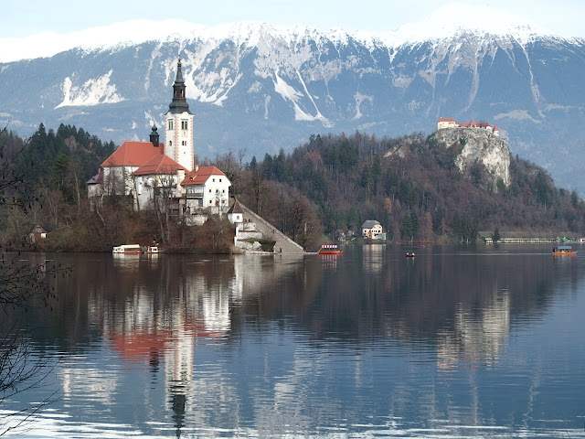 Classic, yet wintry view of Lake Bled