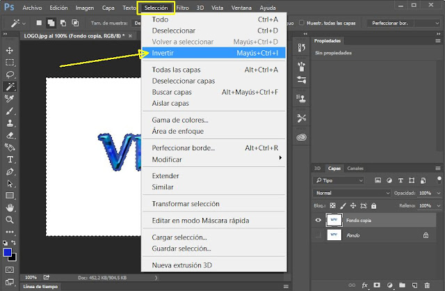 Invertir selección en Photoshop